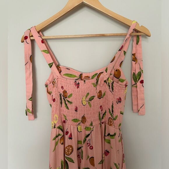 Lauren Conrad Linen Dress Fruits Print Corset Cups Midi Dress - Picture 11 of 16